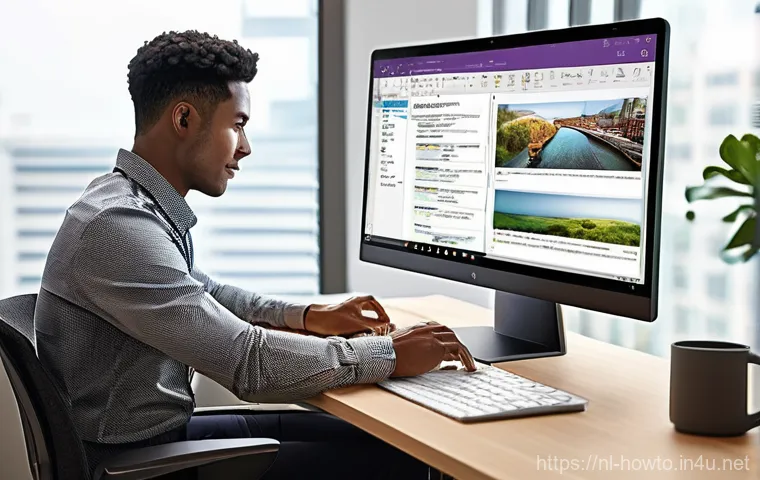 Microsoft OneNote 활용법 - **Prompt 1: "Digital Workspace Mastery"**
"A clean, minimalist home office bathed in soft, natur...