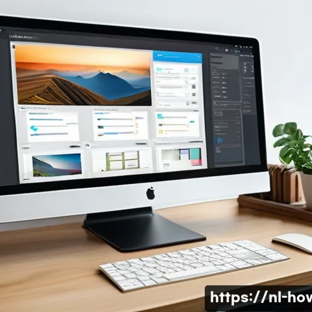 웹디자인 도구 활용법 - A modern web designer workspace showing a clean, intuitive user interface on a large widescreen moni...