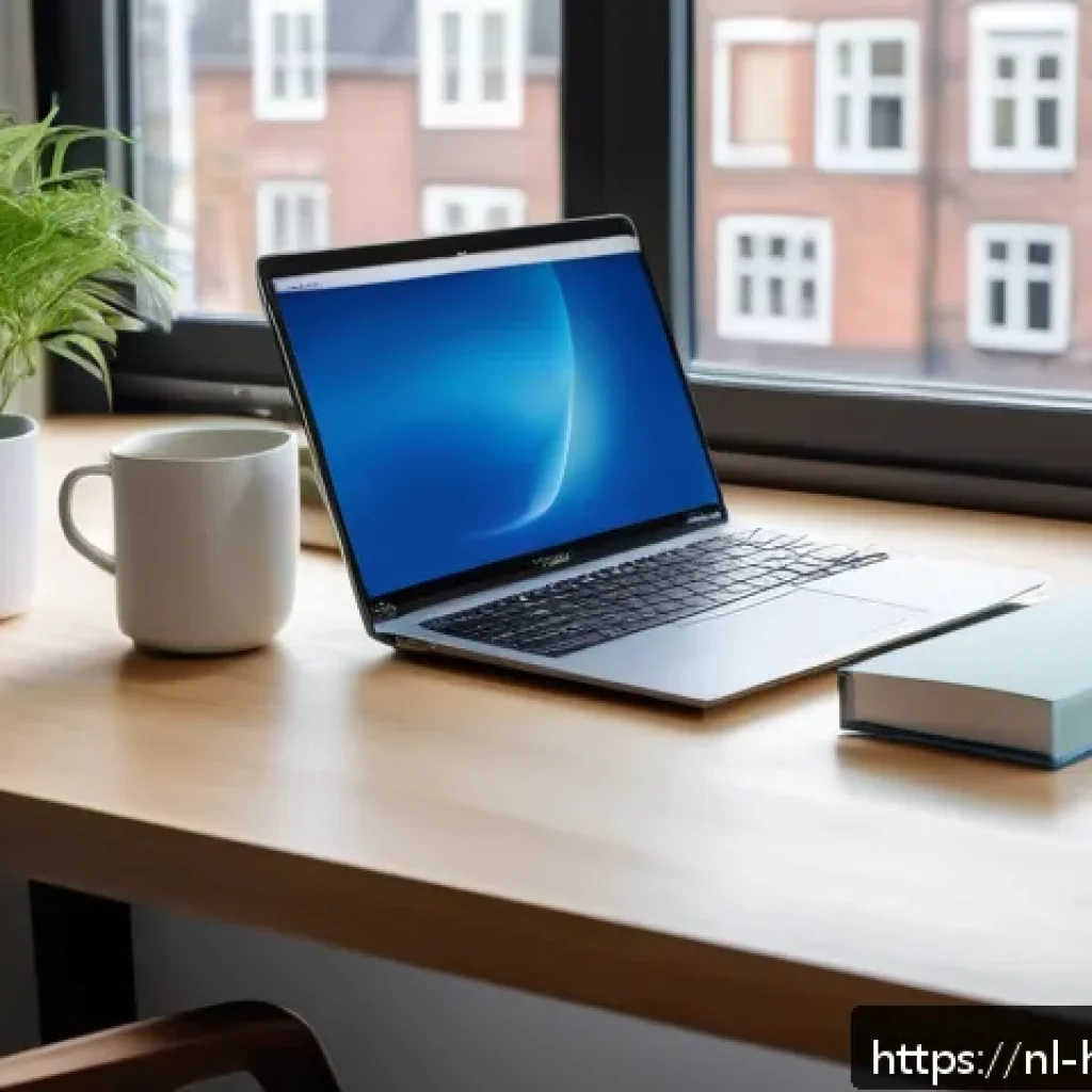 디지털 파일 관리 시스템 활용법 - A modern, organized home office desk scene in a Dutch setting, featuring a sleek laptop displaying a...